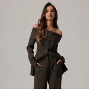 Line & Dot 'Marilla' Green Crepe Off Shoulder Top Size XS